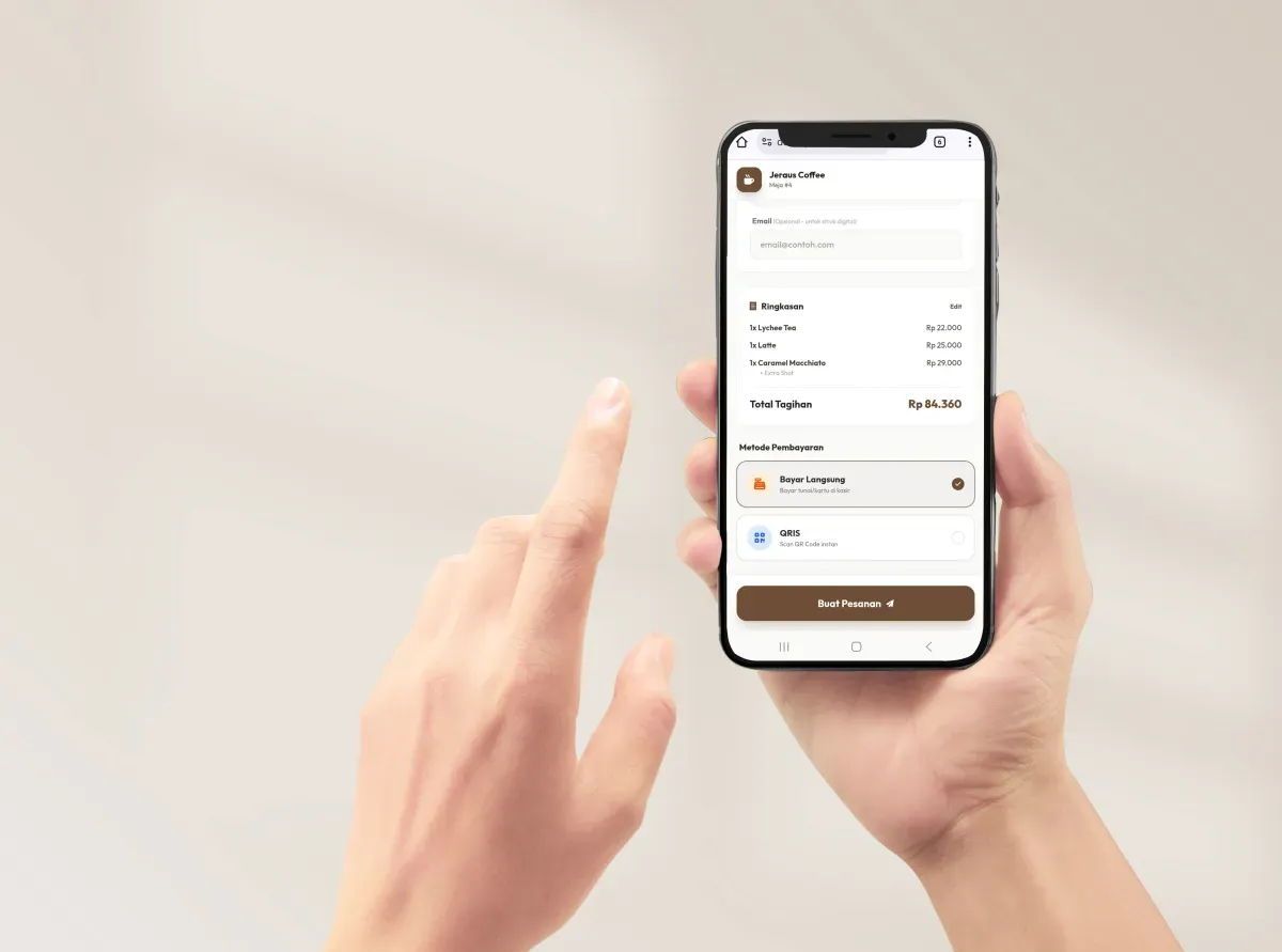 Tampilan Order Online dari Meja