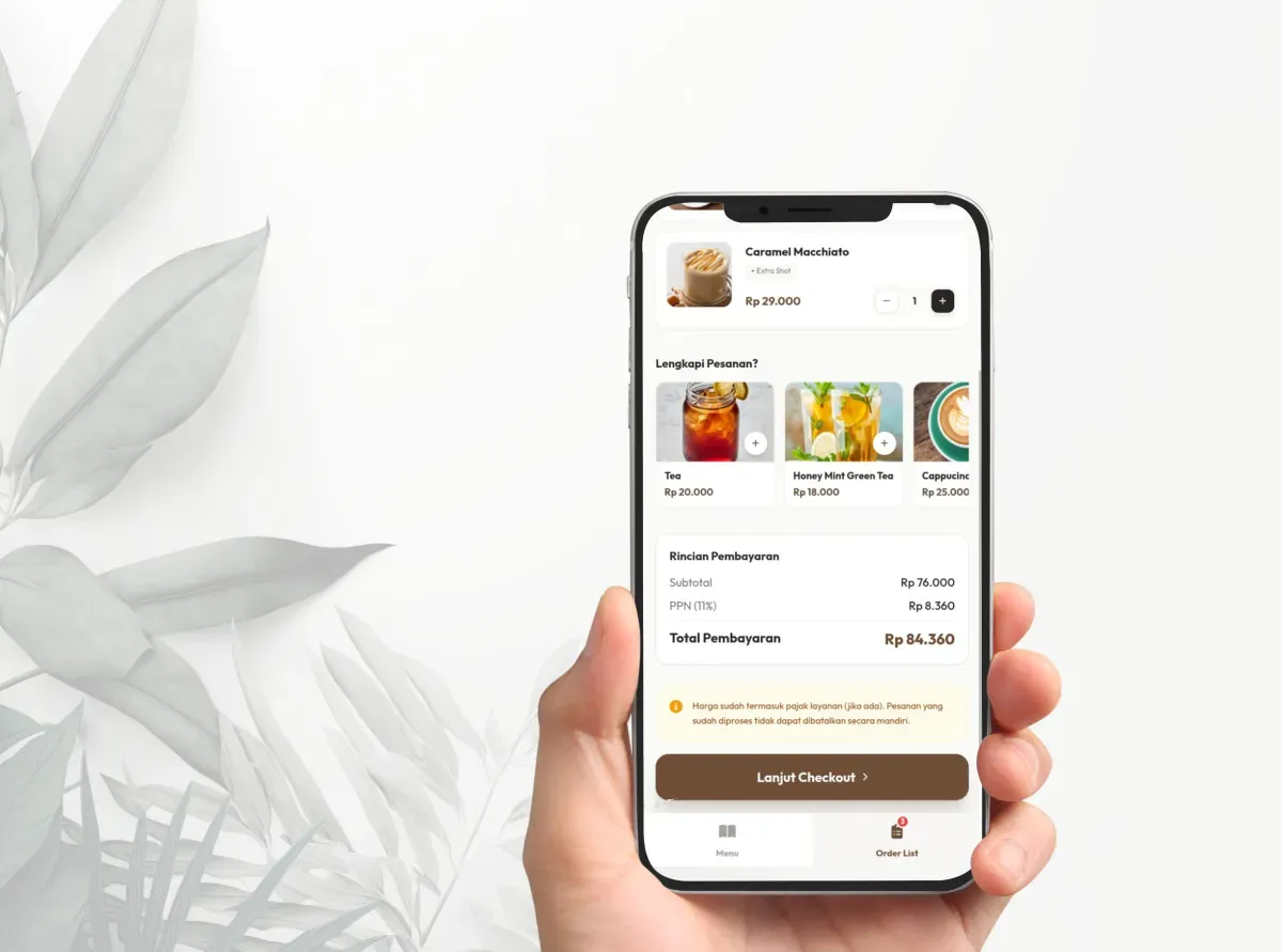 Tampilan Order Online dari Meja